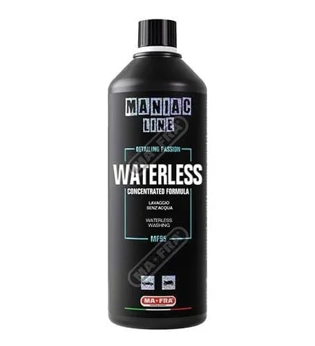 Black bottle of Maniac Line Waterless concentrated car wash formula with white label text