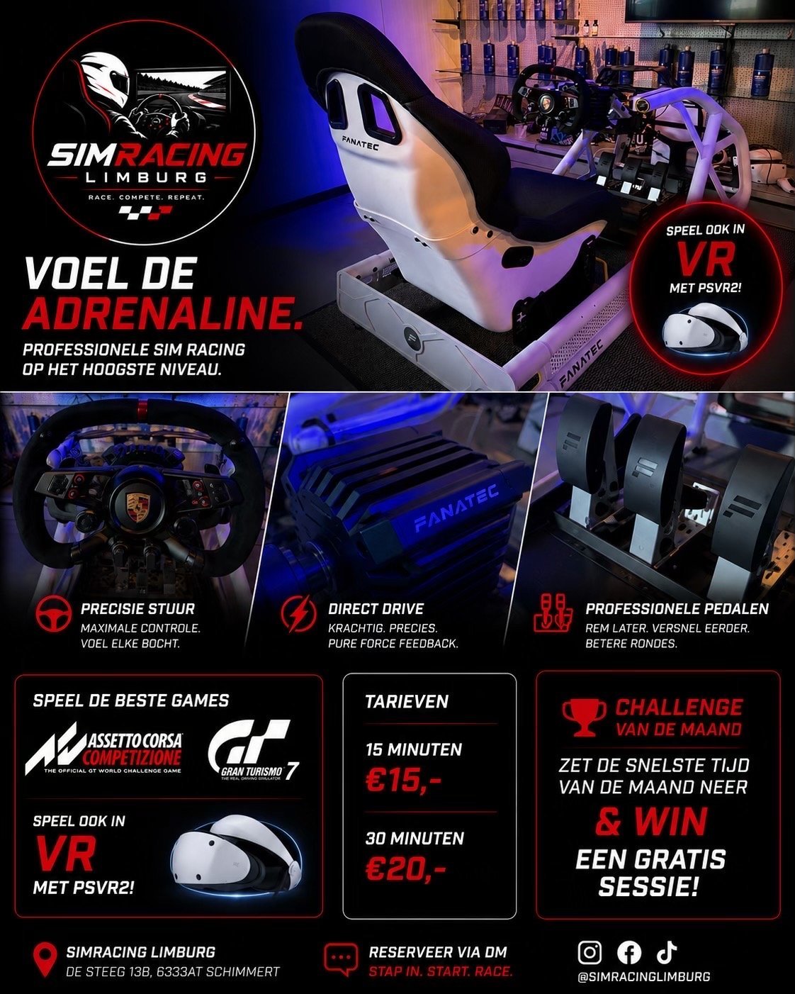 SIM Racing Limburg promotional poster showing professional racing simulator setup