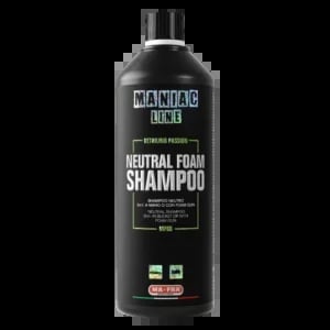 Black bottle of Mannings Rock Neutral Foam Shampoo against a black background