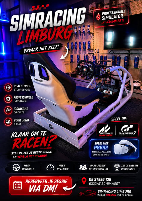 SimRacing Limburg arcade racing simulator cockpit advertisement poster
